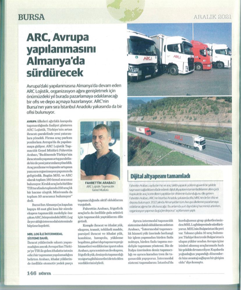 Verdiğimiz hizmetler ve hedeflerimiz ile Dünya Gazetesi Bursa ekinde yer aldık